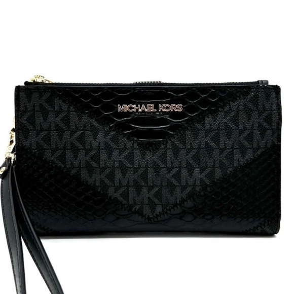 Michael Kors Large Double Zip Wallet Wristlet Black Multi - Picture 1 of 9